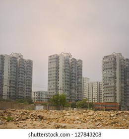 Detail Of City Skyline With Garbage And Urban Blight