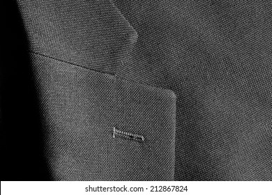 Detail Closeup Close-up Of Suit Jacket Lapel Button Hole Fabric