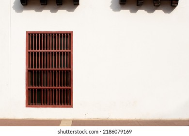 Detail Of A Colonial House. Typical Balcony. Spanish Colonial Home.  Cathedral. Historical Center. Cartagena De Indias, Colombia.