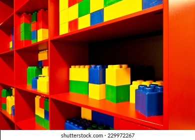 detail of colored cubes in the red shelf - Shutterstock ID 229972267