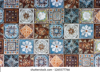 Detail of a colorful tile floor