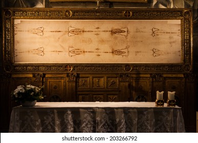 Detail Of A Copy Of The Holy Shroud Of Turin, Italy