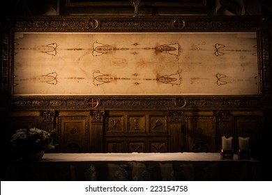 Detail Of A Copy Of The Holy Shroud Of Turin, Italy