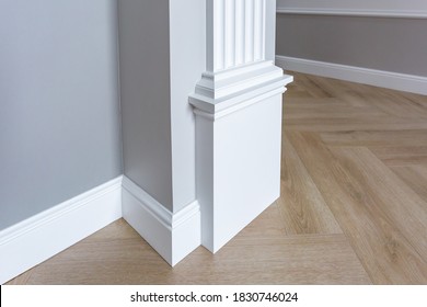 Detail of corner flooring with intricate crown molding.  - Shutterstock ID 1830746024