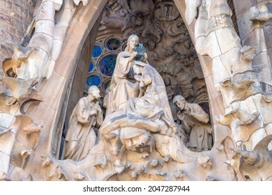 Detail Of The Coronation Of The Virgin Mary In The Facade Of Sacred Family 