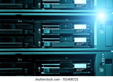 detail of data server with blade and hard drives