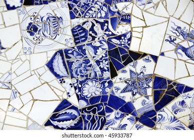 A Detail Of A Delft Blue Bench