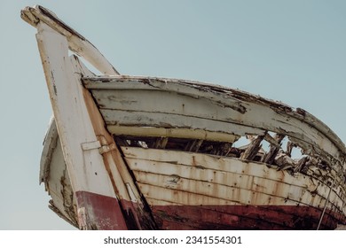 Detail of a derelict boat wreck in vintage style