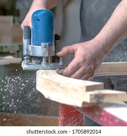 Detail Of Electric Milling Cutter In Joinery During Wood Milling