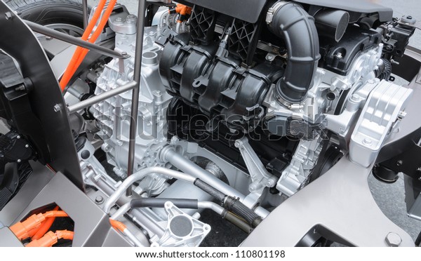Detail of engine of electric\
car