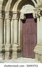 Detail Of The Entrance To The Romanesque Church Of Santiago, Aguero, Spain