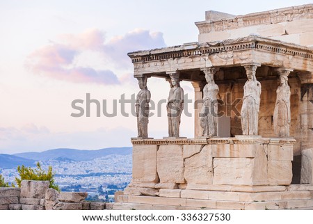 Detail of Erechtheion in Acropolis of Athens, Greece