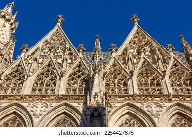 Detail of the exterior of the St. Stephen's Cathedral in Vienna, Austria, the most important religious building of the city - Shutterstock ID 2254427875