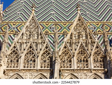 Detail of the exterior of the St. Stephen's Cathedral in Vienna, Austria, the most important religious building of the city - Shutterstock ID 2254427879