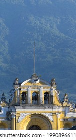 Detail Facade Church Hermano Pedro In Antigua Guatemala, Background Forest Water Volcano, Guatemala, Bell Tower, Central America 