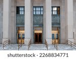 Detail of the facade of the former 1935 United States Post Office and Courthouse Building at 15 Henry Street, Binghamton, NY, USA