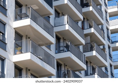 Detail of the facade of a modern apartment building seen in Berlin, Germany