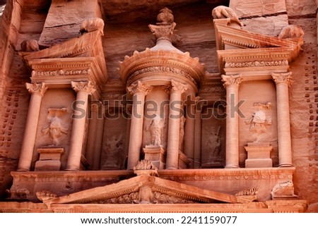 detail of facade of the Treasury in city of Petra,Jordan