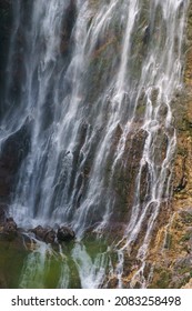 Detail Of Famous Waterfall Slap Boka On Sunny Summer Day In Julian Alps In Triglav National Park, Slovenia