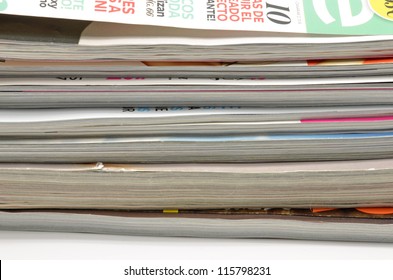 detail of fashion magazines stacked