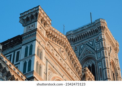 Detail of Florence Cathedral and Giotto's Campanile, Tuscany, Italy - (Italian: Cattedrale di Santa Maria del Fiore e Campanile di Giotto)