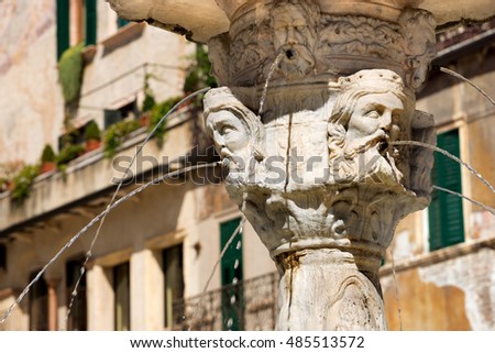 Detail of the fountain of Madonna Verona with heads of kings in Verona (UNESCO world heritage site) Veneto, Italy