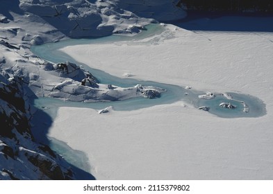 Detail of frozen surface of lake