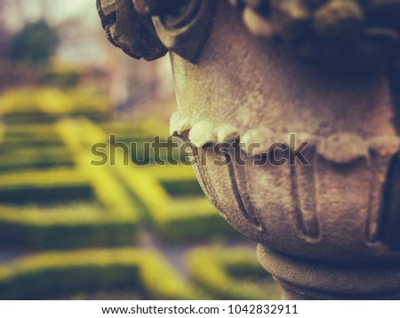 Detail Of A Garden Ornament And Maze At A Stately Home Or Mansion In The UK With Copy Space