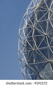 A Detail Of A Geodesic Dome, Invented By Richard Buckminster Fuller, Against A Blue Sky.