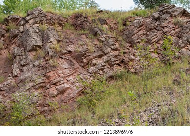 Detail Of Geological Structures Of Variscan Orogeny Inside Of Former Limestone Quarry In Zachelmie In Holly Cross Mountains In Poland