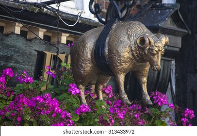 A Detail Of The Golden Fleece Public House In York, England.  The Golden Fleece Is Said To Be The Most Haunted Pub In York.