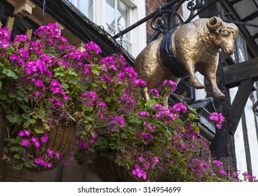 A Detail Of The Golden Fleece Public House In York, England.  The Golden Fleece Is Said To Be The Most Haunted Pub In York.