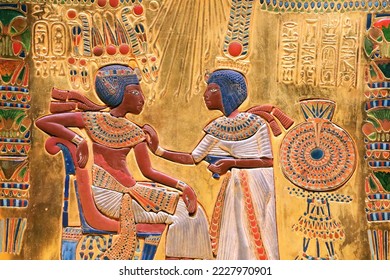 Detail of the golden throne from Tutankhamun's tomb - Shutterstock ID 2227970901