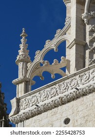 Detail of Gothic flying buttresses in the Monastery of Jeronimos. Quarter of Belem in the city of Lisbon. Portugal.