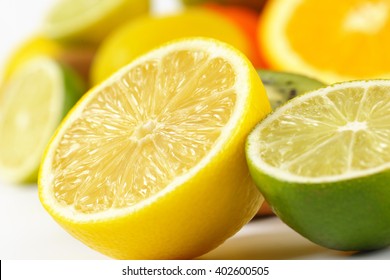 detail of halved lemon and lime