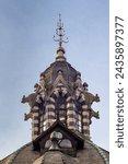 Detail of the historic, Gothic Revival style, Rafael Uribe Uribe Palace of Culture located at the Botero Square in Medellin declared National Monument of Colombia in 1982.