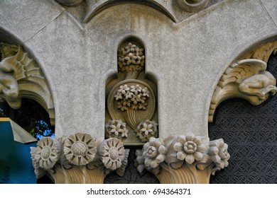 Detail Of The House Lleó Morera In Barcelona, 1902 Project By The Architect Lluís Domènech I Montaner. June 2013 Barcelona, Catalonia - Spain