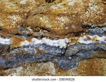 Detail Of Hydrothermal Sphalerite (zinc Ore) And Drusy Quartz Vein In Sandstone From Epithermal Mining Deposit.