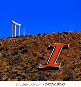 Detail of Idaho State University Collumns and the Big I on Red Hill