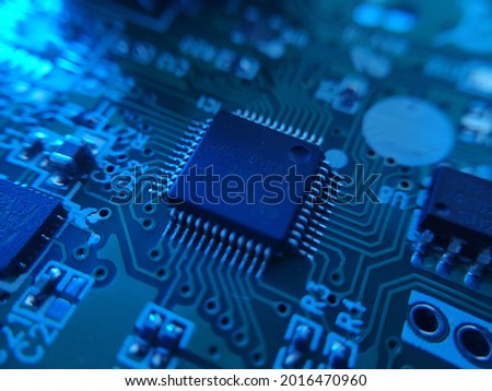 The detail image of Electronic components of integrated circuit microchip 