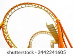 Detail image of a roller coaster track on white background