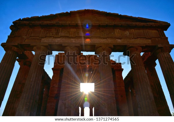 Detail Interior Ruined Ancient Greek Temple Stock Photo