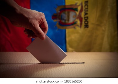 Detail Of A Latino Hand With The Ballot In Ecuador