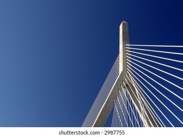 Detail of Leonard P Zakim Bunker Hill Bridge in Boston, Massachusetts.