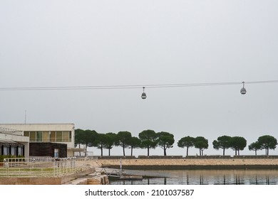 Detail Of A Lisbon Funicular In A Rainy Day