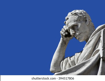 Detail from a marble statue of Salvius Julianius, a famous jurist and politician of Ancient Roman Empire, in front of old Palace of Justice in Rome