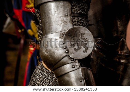 Detail of Medieval armour with wyvern
