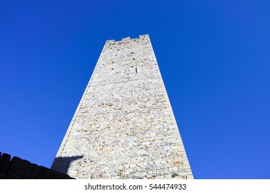 detail of a medieval tower in italy