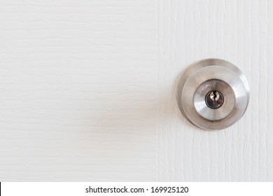 Detail Of A Metallic Knob On White Door , Tainless Steel Round Ball Door Knob