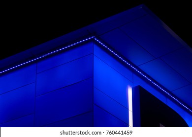 Detail Of Modern Building With RGB Light At Night